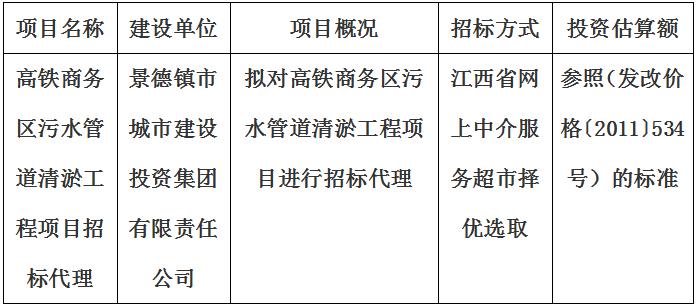 高鐵商務(wù)區(qū)污水管道清淤工程項目招標代理計劃公告