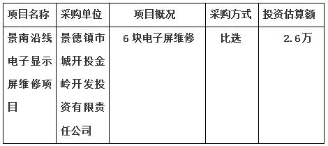 景南沿線電子顯示屏維修項(xiàng)目采購計(jì)劃公告