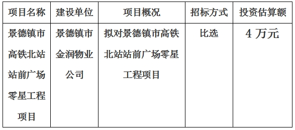 景德鎮(zhèn)市高鐵北站站前廣場零星工程項目計劃公告