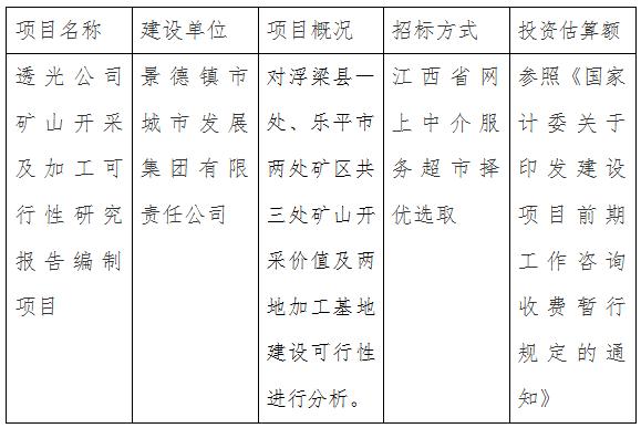 透光公司礦山開采及加工可行性研究報(bào)告編制項(xiàng)目計(jì)劃公告