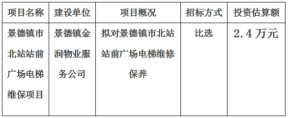 景德鎮(zhèn)市北站站前廣場電梯維保項目計劃公告