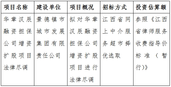 華章漢辰融資擔保公司增資擴股項目法律盡調(diào)計劃公告