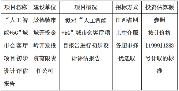 “人工智能+5G”城市會客廳項(xiàng)目初步設(shè)計(jì)評估報告計(jì)劃公告