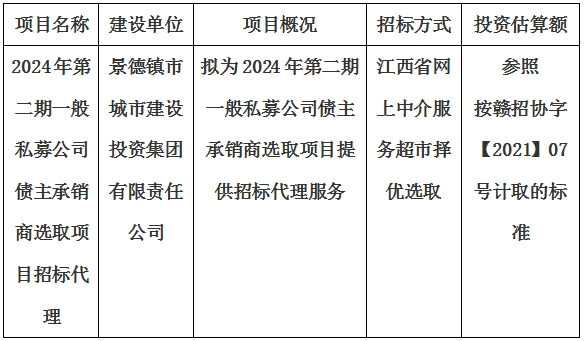 2024年第二期一般私募公司債主承銷商選取項(xiàng)目招標(biāo)代理計(jì)劃公告