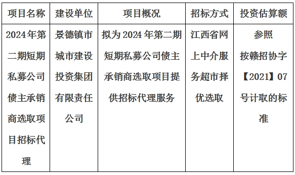 2024年第二期短期私募公司債主承銷(xiāo)商選取項(xiàng)目招標(biāo)代理計(jì)劃公告