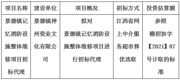 景德鎮(zhèn)記憶消防設(shè)施整體維修項目招標代理計劃公告