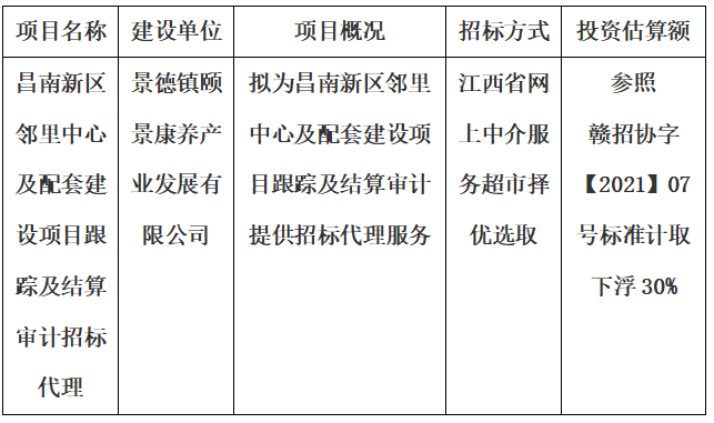 昌南新區(qū)鄰里中心及配套建設項目跟蹤及結(jié)算審計招標代理計劃公告