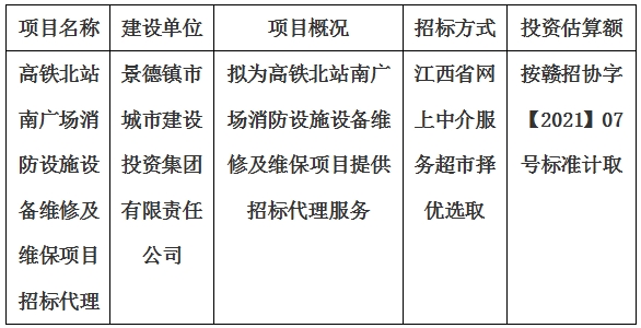 高鐵北站南廣場消防設(shè)施設(shè)備維修及維保項目招標代理計劃公告