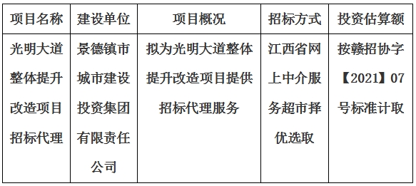 光明大道整體提升改造項(xiàng)目招標(biāo)代理計(jì)劃公告